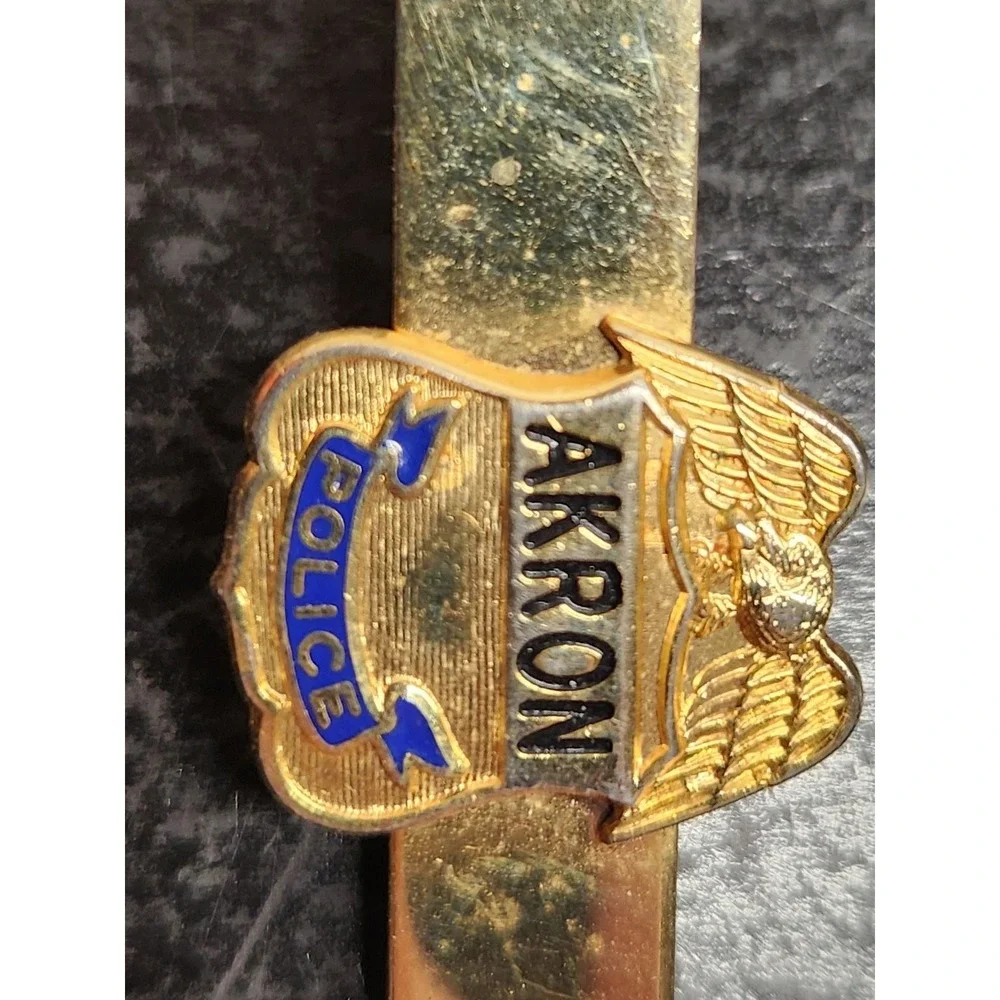 Obsolete Akron Police Tie‎ Clip Hook-Fast Gold Tone Enamel